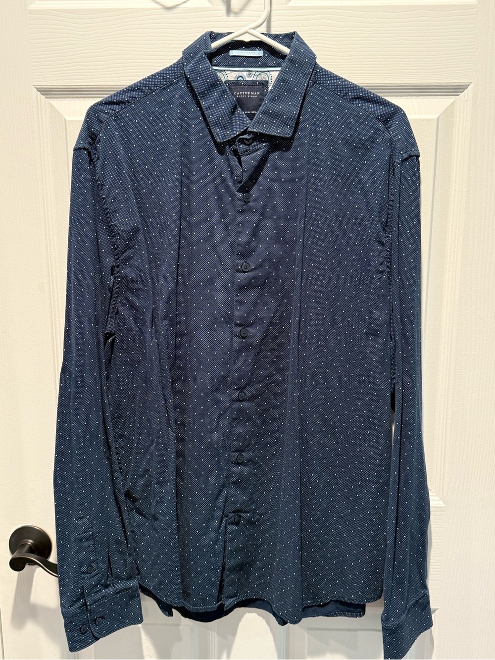 Cactus Man by Ricky Singh Men's Navy Long-Sleeve Polo Shirt with Micro Dot Print - Picture 2 of 3